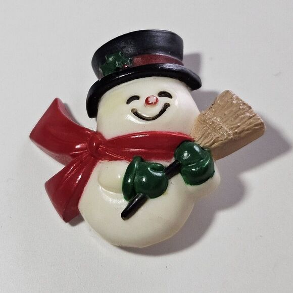 1984 Vintage Hallmark Snowman With Red Scarf And Black Hat Brooch - Picture 10 of 10